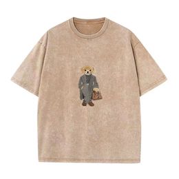 Été Nouvelle tendance: T-shirt en coton pur à traitement vintage avec polo mince surdimensionné, imprimés présentant un charme individuel