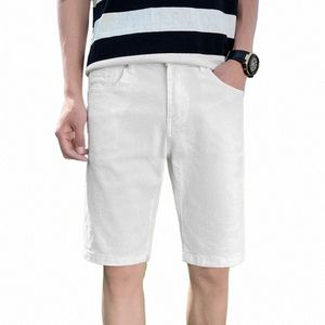 Summer New White Denim Shorts Hommes Ripped Straight Slim Classic Fi Stretch Pantalon Casual Simple Mâle Trou Jeans courts f48k #