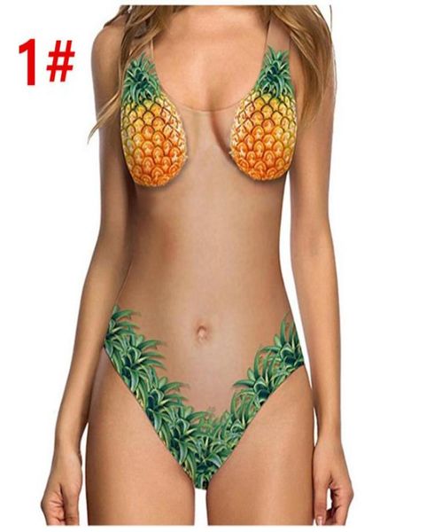 Verano nuevas mujeres de una pieza de baño push up impreso sexy melón fruta cáscara color piel piña traje de baño bikini traje de baño costum6694561