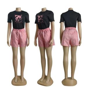 Summer la broderie pour femmes + set shorts à manches courtes imprimées, ensemble de sports de créateur de marque féminin