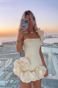 Summer New Women's puff Dress with Ruffles Buds Waist Wrap Dress One Shoulder Bra and Hip Wrap Skirt