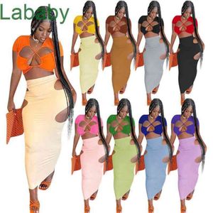 Femmes Robe Designer Mince Sexy À Manches Courtes Évider Trou Cordon Midi Robe Jupe Robes 9 Couleurs S-XXL