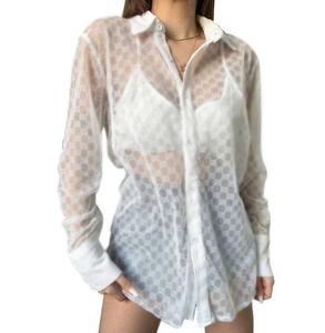 Zomer nieuwe dames shirts luxe merk mode casual shirts hoge transparantie lichtgewicht gaasy sexy shirts y71508