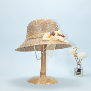 Zomer Nieuwe Women's Sun Hat Lace Bow Floral Ribbon Tophoed Dome Simple Wild Breathable Sunscreen Straw Hat Seaside Beach