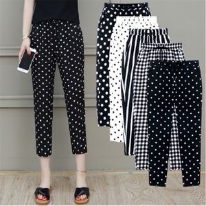 Été Nouvelles Femmes Pantalons Plus La Taille 5XL Femme Capris Plaid CalfLength Pantalon Casual Dot Pantalon Cordon Rayé Pantalon 201113