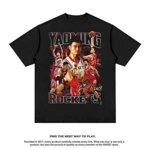 Zomer nieuw Yao Ming basketbal bedrukt T-shirt met korte mouwen, gewassen oud katoen
