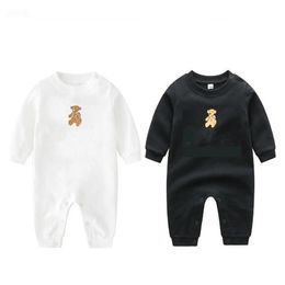 Zomer pasgeboren baby romper hoge kwaliteit katoen jongens jumpsuit goud kleine beer cartoon lange mouw O-hals meisjes kinderbodysuit