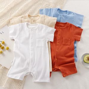 Zomer pasgeboren baby romper soild kleur baby kleren meisje rompers katoenen korte mouw o-neck baby jongens romper