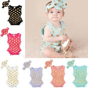 Zomer pasgeboren baby rompertjes mouwloze dot katoen peuter jumpsuits met hoofdbanden 2 stks / set meisjes baby's body kleding