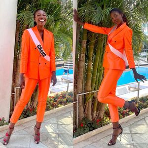 Été Orange Femmes Blazer Costumes Street Power Custom Made Soirée Fête D'anniversaire Formelle Porter 2 Pièces