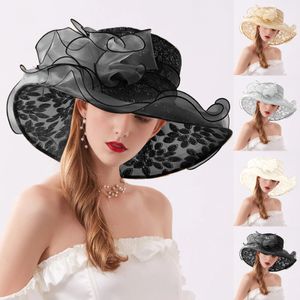 Summer Organza Fascinator Hat de mariage pliable Robes d'église Chapeaux pour femmes Elegant White Wide Brim Fedora L5 240522