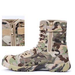 Summer Outdoor High Top Boots del desierto Fuerzas especiales Botas de combate de camuflaje de camuflaje Masculino Masculino Tapato de entrenamiento militar Ultra Light Breathable y sin deslizamiento 37-46