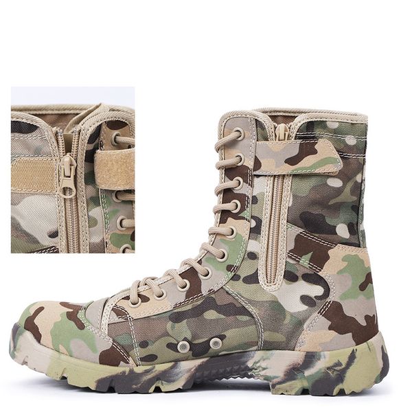 Summer Outdoor High Top Boots del desierto Fuerzas especiales Botas de combate de camuflaje de camuflaje Masculino Masculino Tapato de entrenamiento militar Ultra Light Breathable y sin deslizamiento 37-46