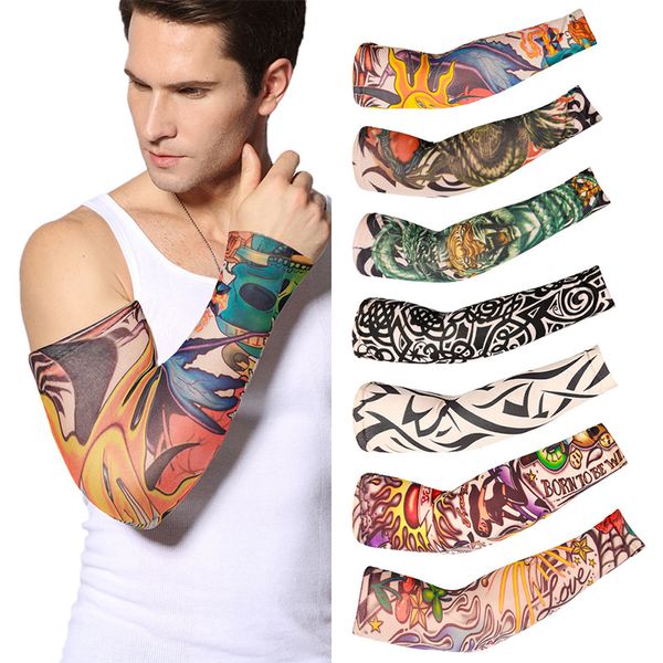 Manches de tatouage pour Sports de plein air d'été, tatouage de bras à fleurs, protège-bras pour hommes et femmes, conduite, pêche, protection solaire, manches en soie glacée