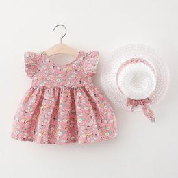 Zomeroutfit Toddler Girl Dresses Korean Fashion Cartoon Cute Print Cotton Baby Princess Dresssunhat Born Disset 240329