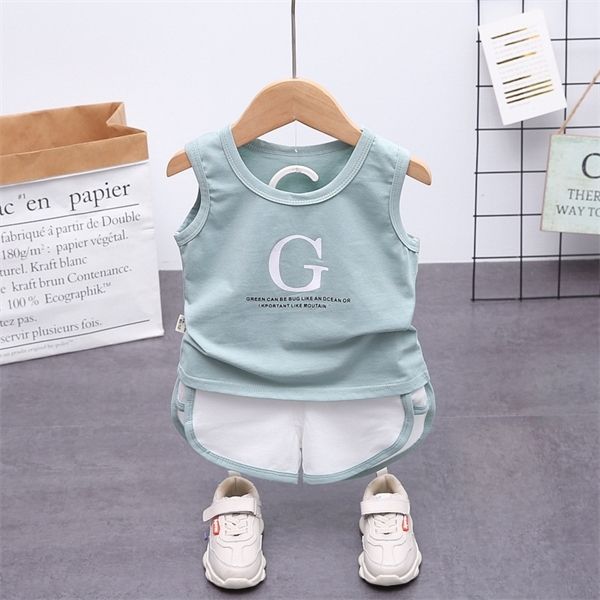 Trajes de verano Ropa para niños pequeños Ropa casual para niños Conjunto sin mangas G Letra Baby Boys Sport Wear Kids Chándal X0802