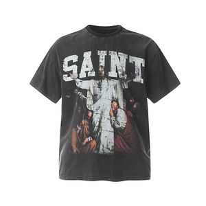 Summer Oversize USA 24SS Jesus God Print Washed Vintage Tee Tee Fashion Men's Short Skateboard Tshirt Femmes Vêtements Coton décontractés T-shirts 0510