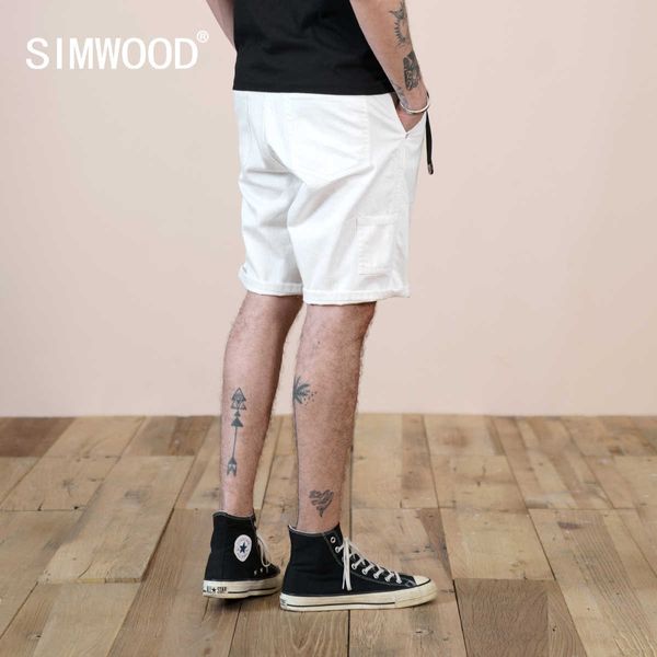 Été surdimensionné blanc denim shorts hommes multi-poches décontracté 100% coton jeans plus vêtements de taille 210714