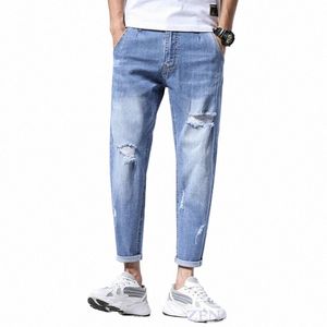 Jeans surdimensionnés d'été pour hommes, grande taille, longueur cheville, trous pour hommes, pantalons pour hommes de grande taille, jeans déchirés 44 46, jeans boyfriend r0Xj #