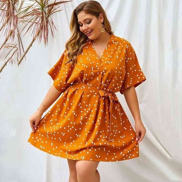 Été surdimensionné femmes robe de soirée femmes robe plus taille col en V élégant lâche grande taille robe à pois robes XXL XXXL 201025