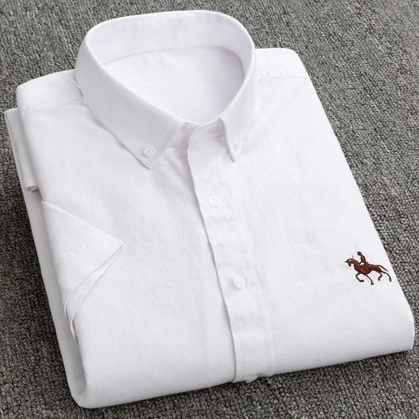 Summer Oxford Cotton Men Shirt Short Short Shirt White Social Casual Solid Formal Refort Bouton Down Officiel Work Dress Shirt 210609