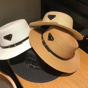 Zomer Panama Designer Style Letter hoeden Strips Handgeweven dames strohoed
