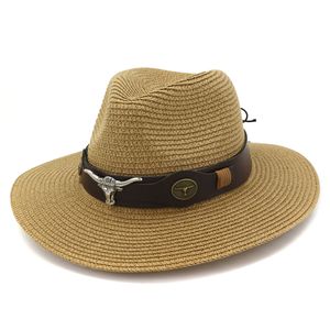 Été papier paille Jazz Cowboy Cowgirl chapeaux tête de vache décor femmes hommes dames en plein air voyage plage parasol casquette Sunhat Sombrero
