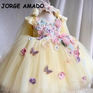 Robe de fête d'été pour enfants robe fille brodées fleurs princesse robe champagne arc arrière sans maille gonfy jupe e9275 240325