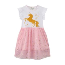 Zomerfeestje meisje jurken eenhoorn print hete verkopen tutu prinses mesh kinderen verjaardagsjurk mode kostuumjurkjes