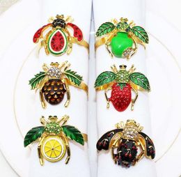 Zomerfeest Servetringen Fruit Bijen Patroon Bruiloftsrecepties Strass Diamant Metaallegering Servetring Gesp Keuken Eettafel Decoratie SN6321