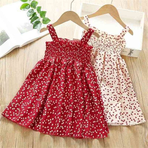 Vêtements de style de fête d'été robe sexy robe rouge floral enfants enfants enfants enfants sans manches coton robes courtes p510 210622