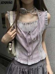 Été Patchwork Contrast Color Tanks Femmes HARAJUKU BANDAGE SEPLES TOPS TOPS FAIRY MODE COFOCK CASOSOLE CAMISOLE Y2K Aesthetic 240408