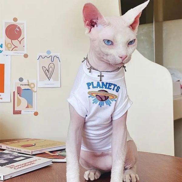 Vêtements de chat pour animaux de compagnie Spaceship Impression de gilet T-shirt Coton hypoallergénique chaton chien Clothing pour Devon Sphynx Cat XS-XXL 240403