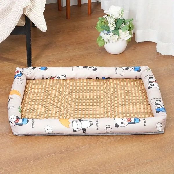 Coussin de glace d'été pour animaux de compagnie, lits universels pour chiens quatre saisons, tapis de refroidissement pour nid de chat, tapis de refroidissement pour animaux de compagnie en rotin durable