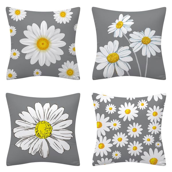 funda de almohada de verano estilo nórdico gris amarillo daisy hug fundas de almohada transfronteriza decoración del hogar sofá fundas de respaldo fundas de cojines de felpa cortas