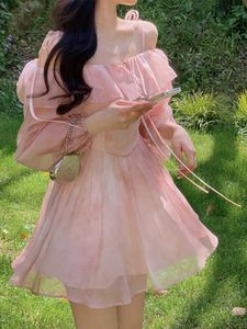 Summer Pink Elegant Sweet Dres OFF BUDER FRANCE VINTAGE PARTY MINI ROBE MARIE MOREE PRINCESS FEME FEMME NOUVEAU 230808