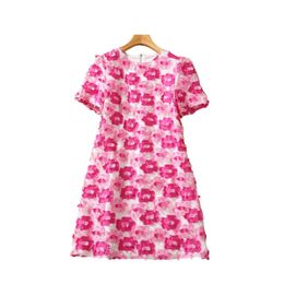 Zomer Roze Bloemenprint 3D Bloemen Jurk Met Korte Mouwen Ronde Hals Korte Casual Jurken S3G040804 Plus Size XXL