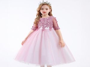 Été rose blanc robe de demoiselle d'honneur enfants à manches longues vêtements pour filles enfants Costume princesse jupe fille fête robes de mariée5223751