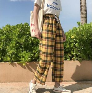 Zomer Plaid Elastic Taille Wide Leg Pants 2011110123453430740