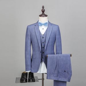 Tuxedos de mariage à carreaux d'été Revers cranté Groom Wear Casual Prom Party Costumes Blazer formel (veste + gilet + pantalon)