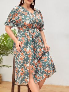 Été grande taille imprimé fleuri cravate avant sangle Dres Boho plage décontracté été Slim Fit robes moulantes 220527