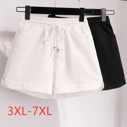 Zomer plus size shorts voor vrouwen grote casual zwart wit brede poot pocket katoen elastisch 3xl 4xl 5xl 6xl 7xl 240422