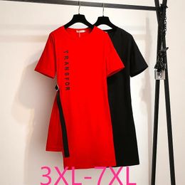 Été grande taille hauts pour femmes grand manches courtes lâche décontracté coton Scollop col rond rouge Long T-shirt 3XL 4XL 5XL 6XL 7XL 240201