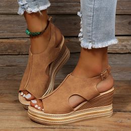 Summer de talla de talla grande tacones de sándalo alto 2024 Peep Toe Platfrom Sandals Woman Streup no Slip Beach Sandles Mujer 240409