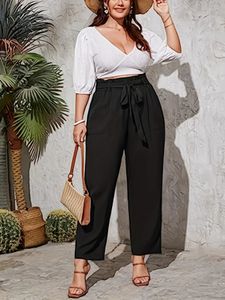 Summer Plus Taille Femmes Europe et les États-Unis Widshaist Style Trawstring Temperament Design Solid Color Pants 240428