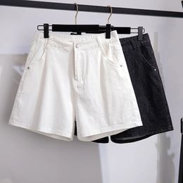 Summer Plus Femmes Femme Shorts pour grand denim de coton de poche blanc noir 3xl 4xl 5xl 6xl 7xl 240422