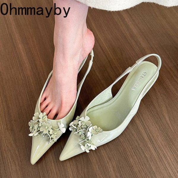 Été pointé Toe Femmes Sandales Fashion Elegant Flower High Heel Singbacks Mules Chaussures Mesdames Sexy Party Robe Pumps Chaussures 240428