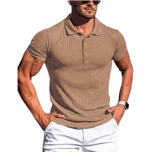 Zomer Polo Mannen Effen Streep Fitness Elasticiteit Korte Mouw Poloshirts voor Mannen Mode Stand Kraag Heren Shirts 240314