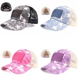 Berretto da baseball estivo a coda di cavallo Cappelli a rete per donna Ragazza Panino disordinato Cappelli da baseball con bandiera USA casual Gorras JY09