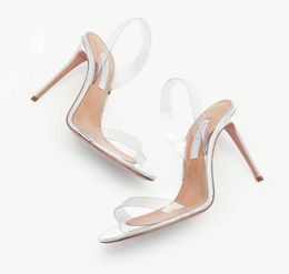 zomer populaire merken aquazzuras pvc dames sandalen dus naakt plexi sandaal hakken crysta buckle feest trouwjurk schoenen hak back s8254758